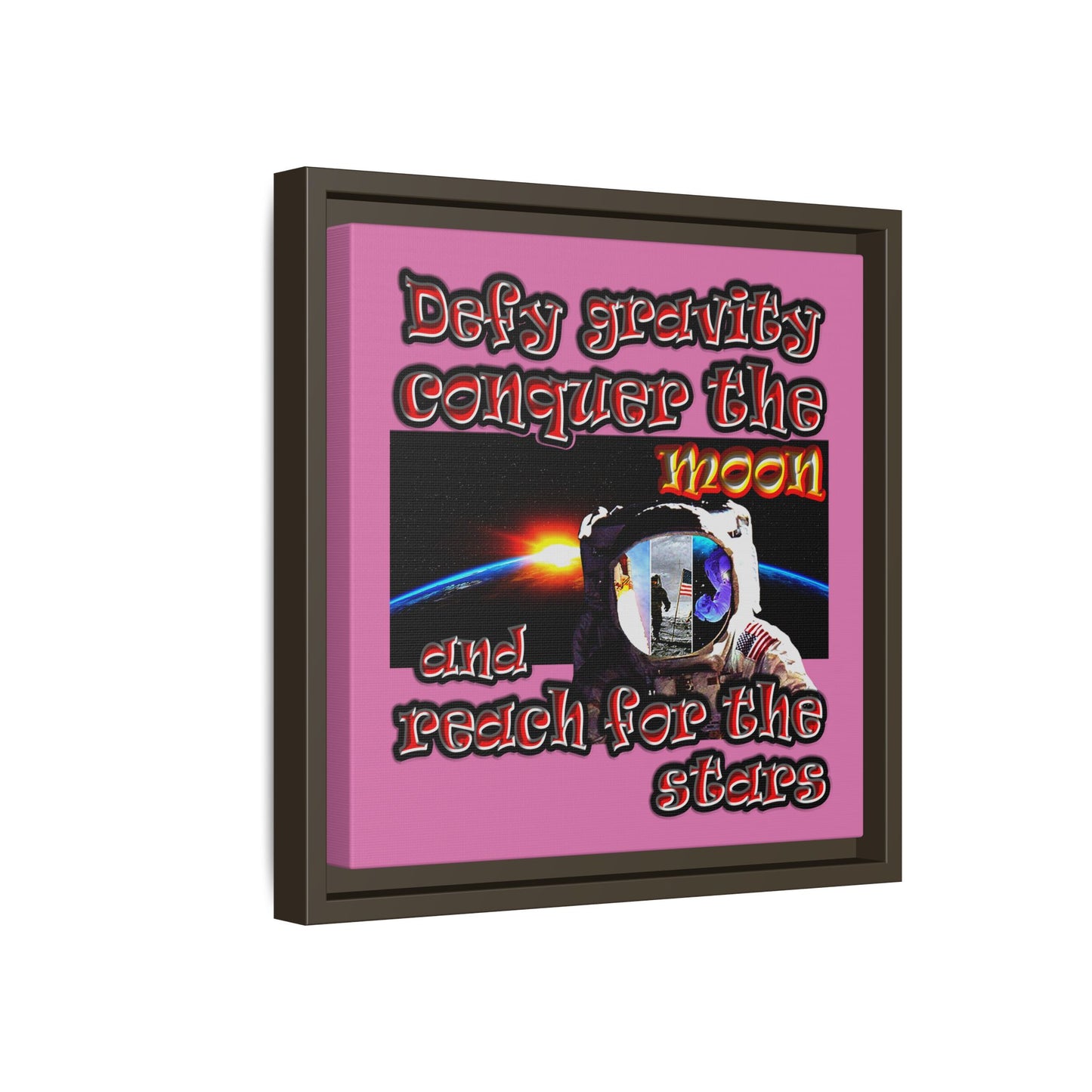 defy conquer reach - framed canvas art (light pink)