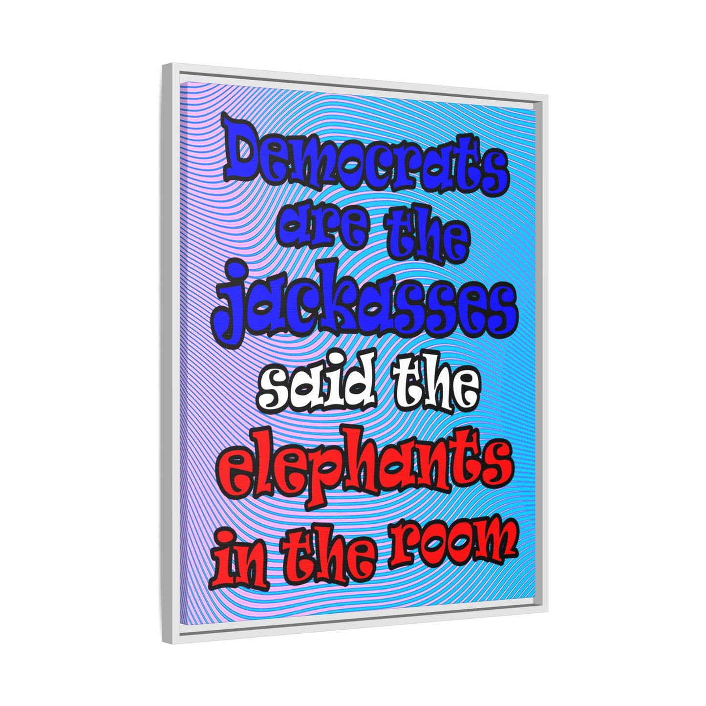 donkeys and elephants - framed canvas art (light blue-purple wave)