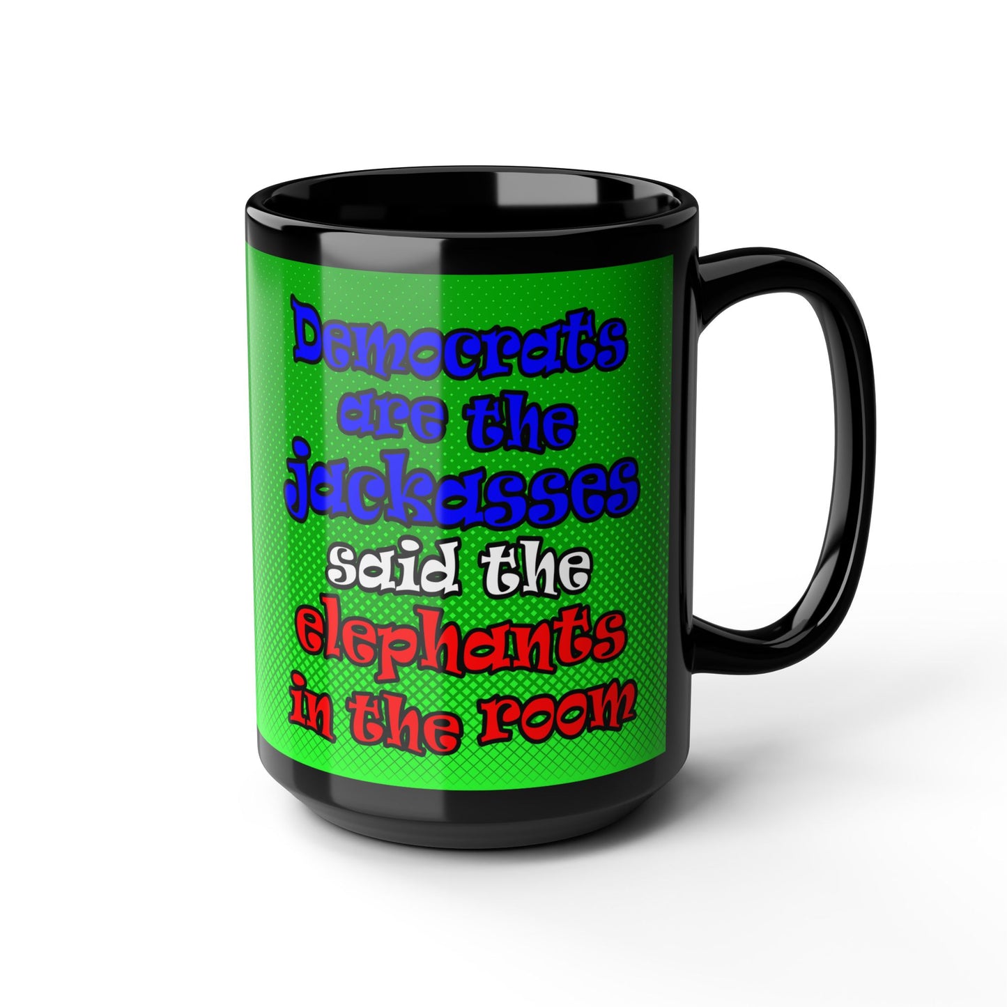 donkeys and elephants - Black Mug (logo green)
