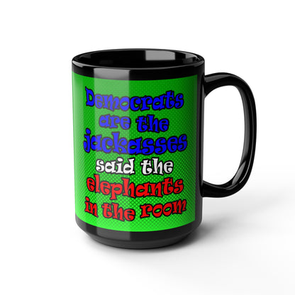 donkeys and elephants - Black Mug (logo green)