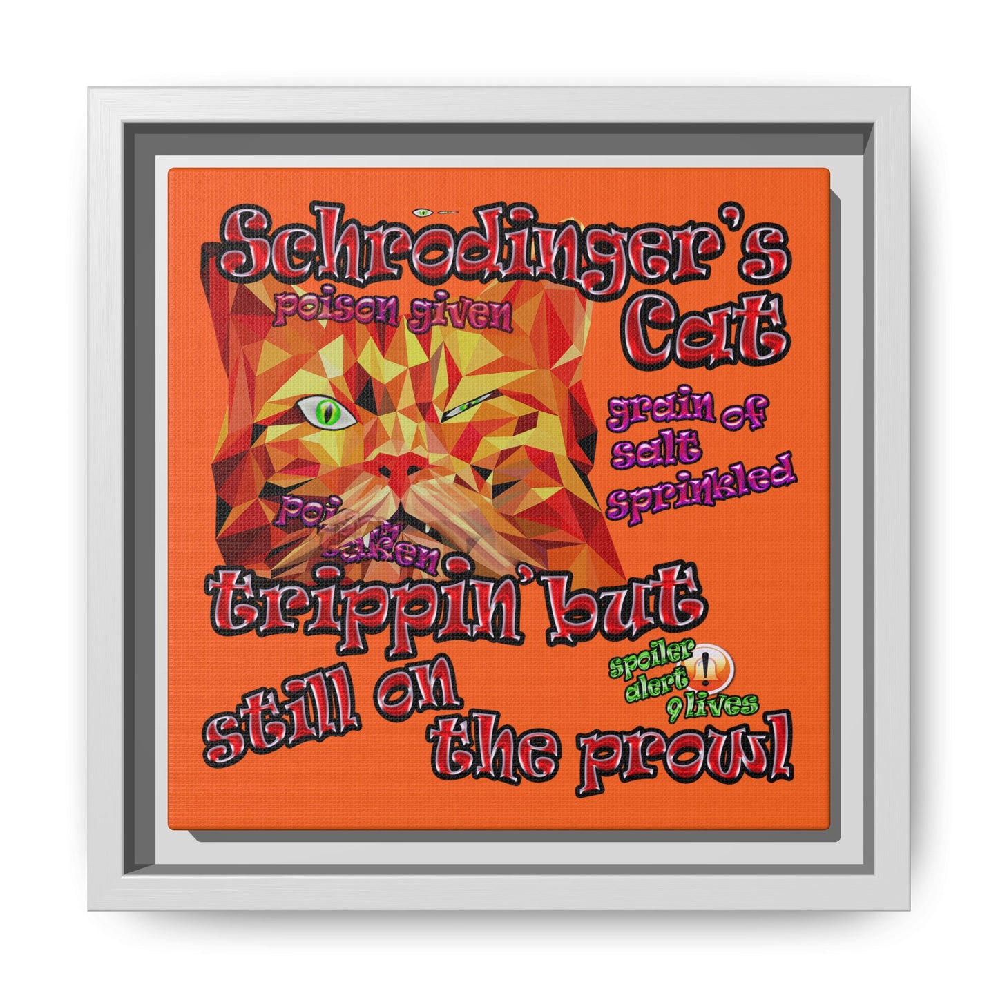 schrodinger's cat - framed canvas art (orange)