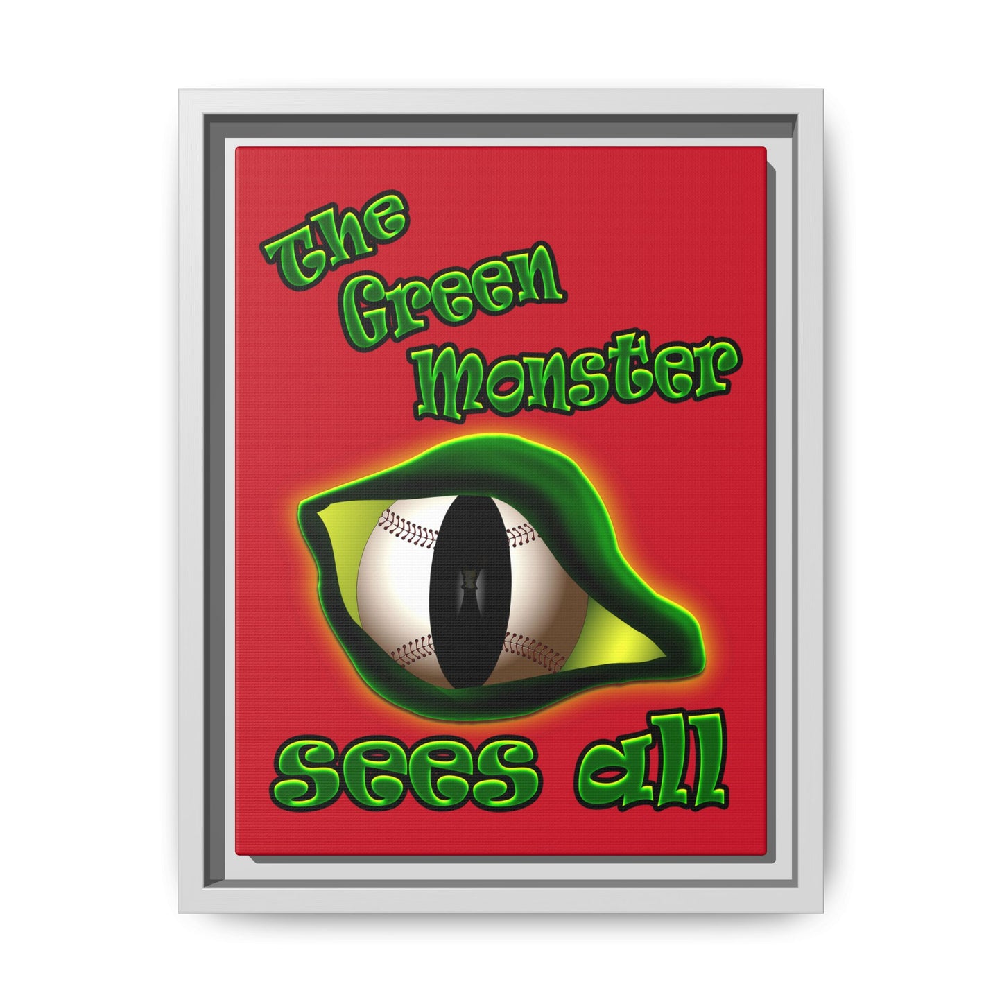 green monster - framed canvas art (dark red)