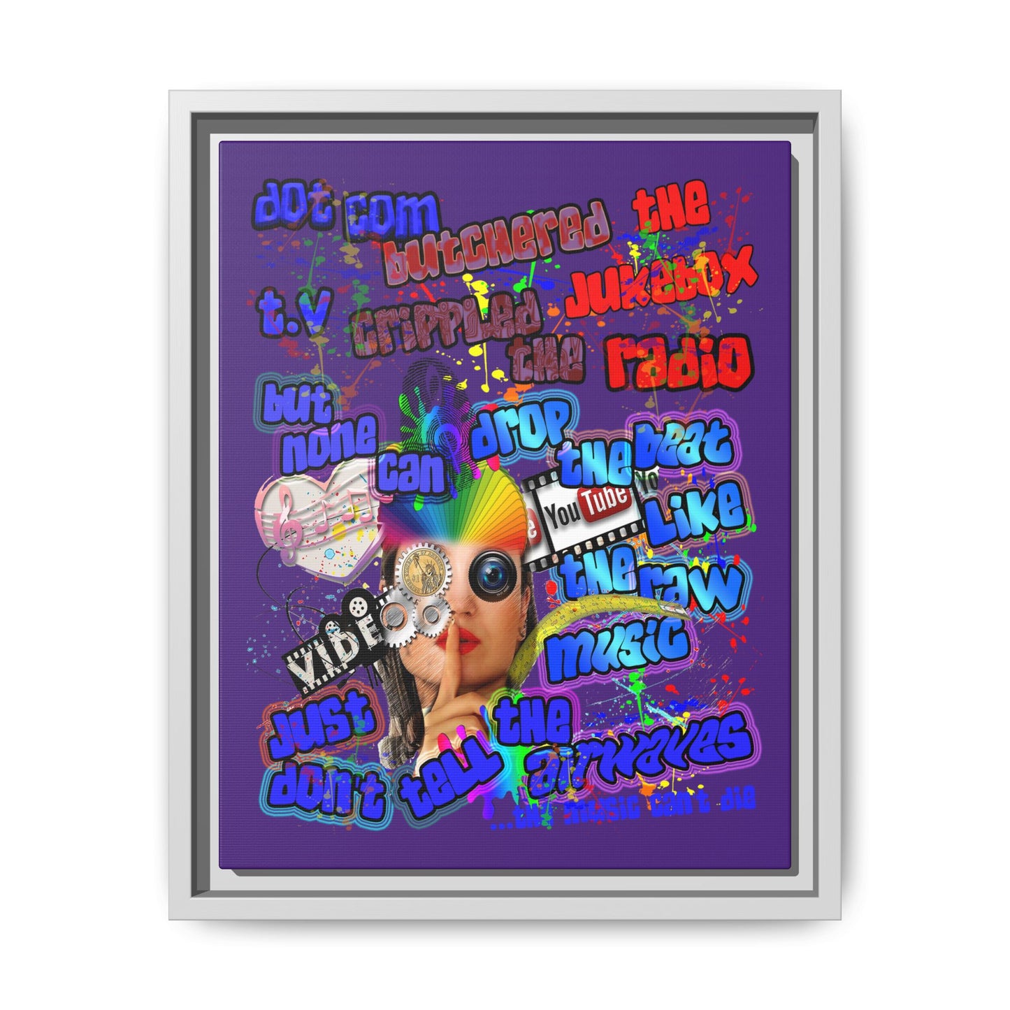 drop the beat - framed canvas art (purple)