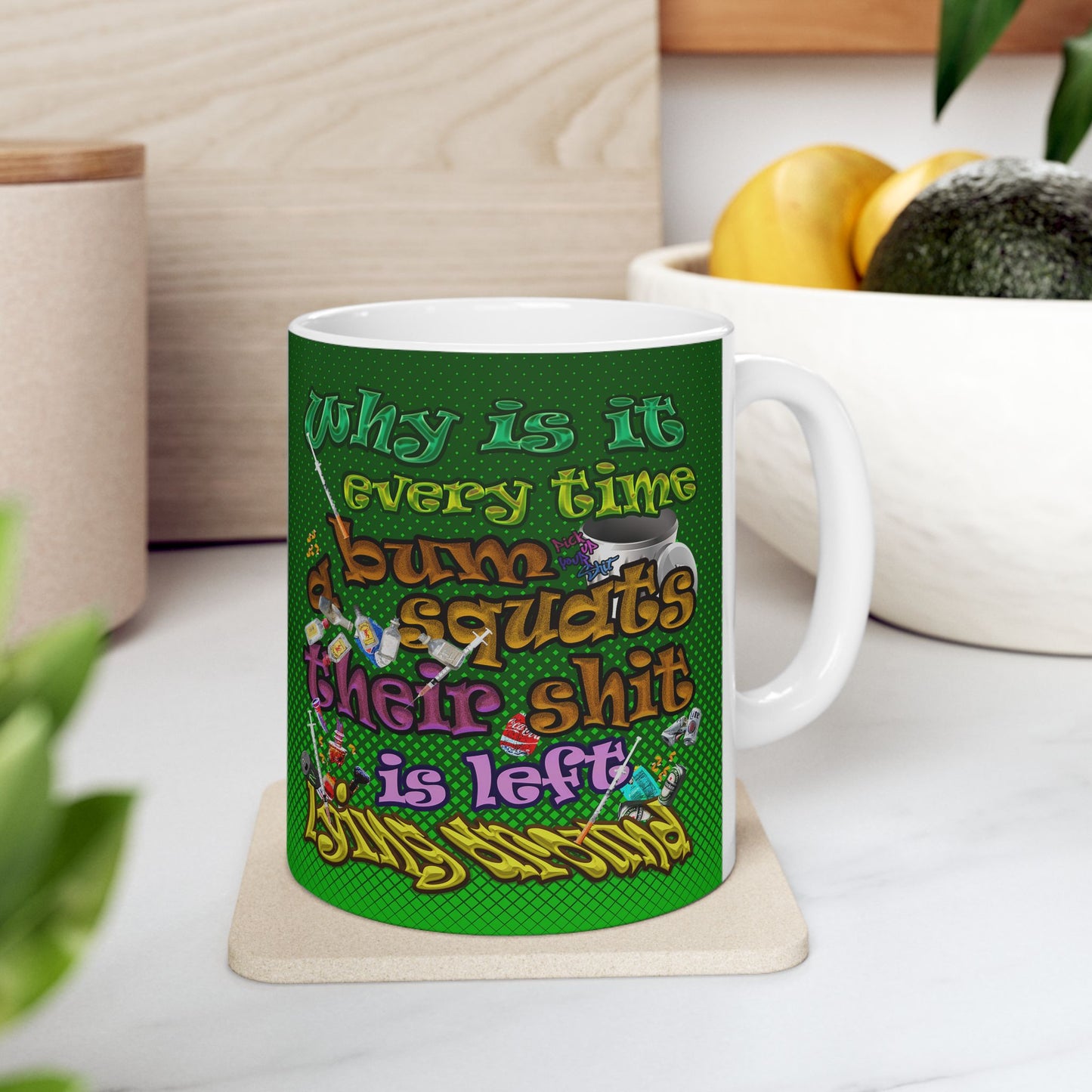 the bum's shit - White Mug (logo green)