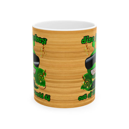 disc jockey - White Mug (butterscotch wood finish)