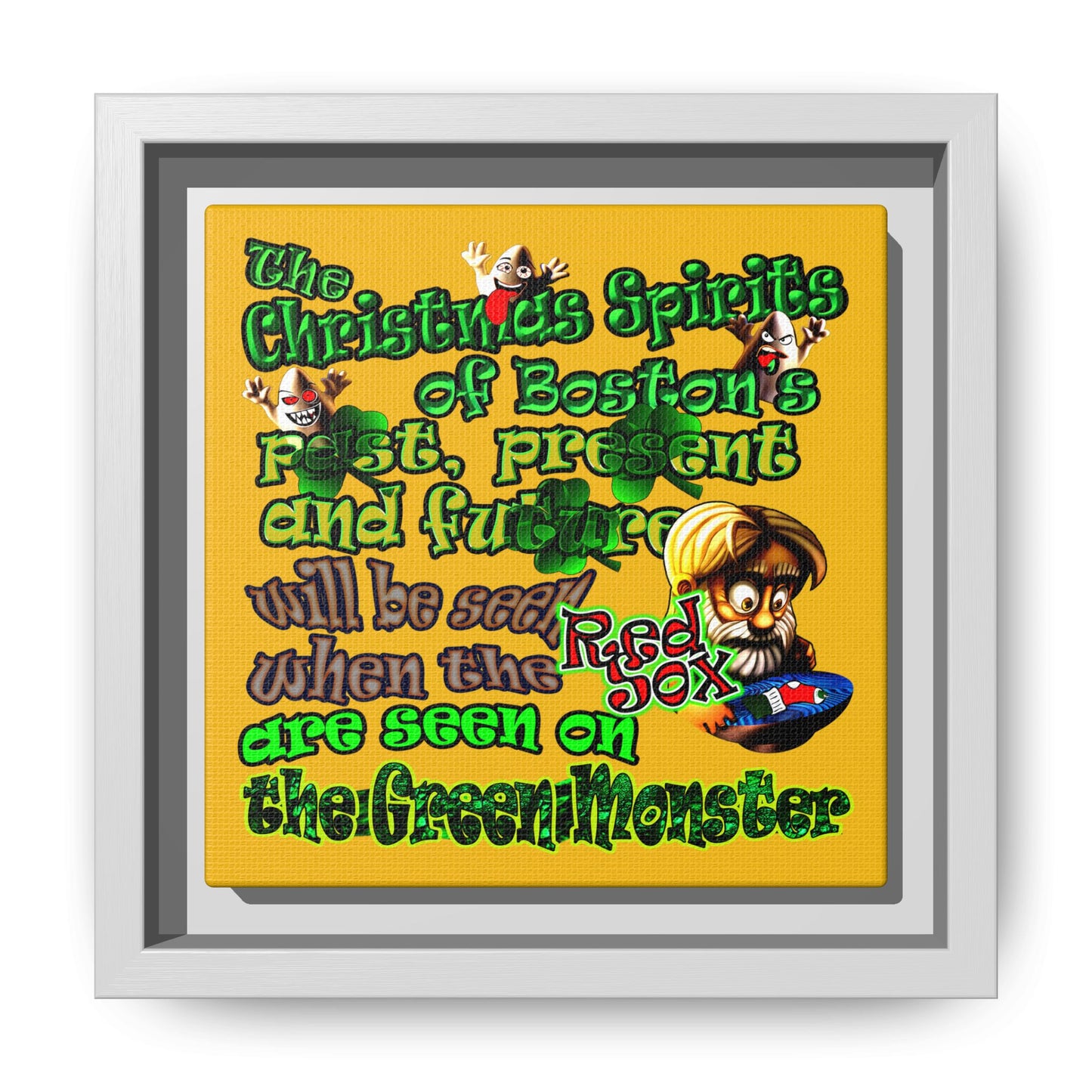 christmas spirits of boston - framed canvas art (yellow)