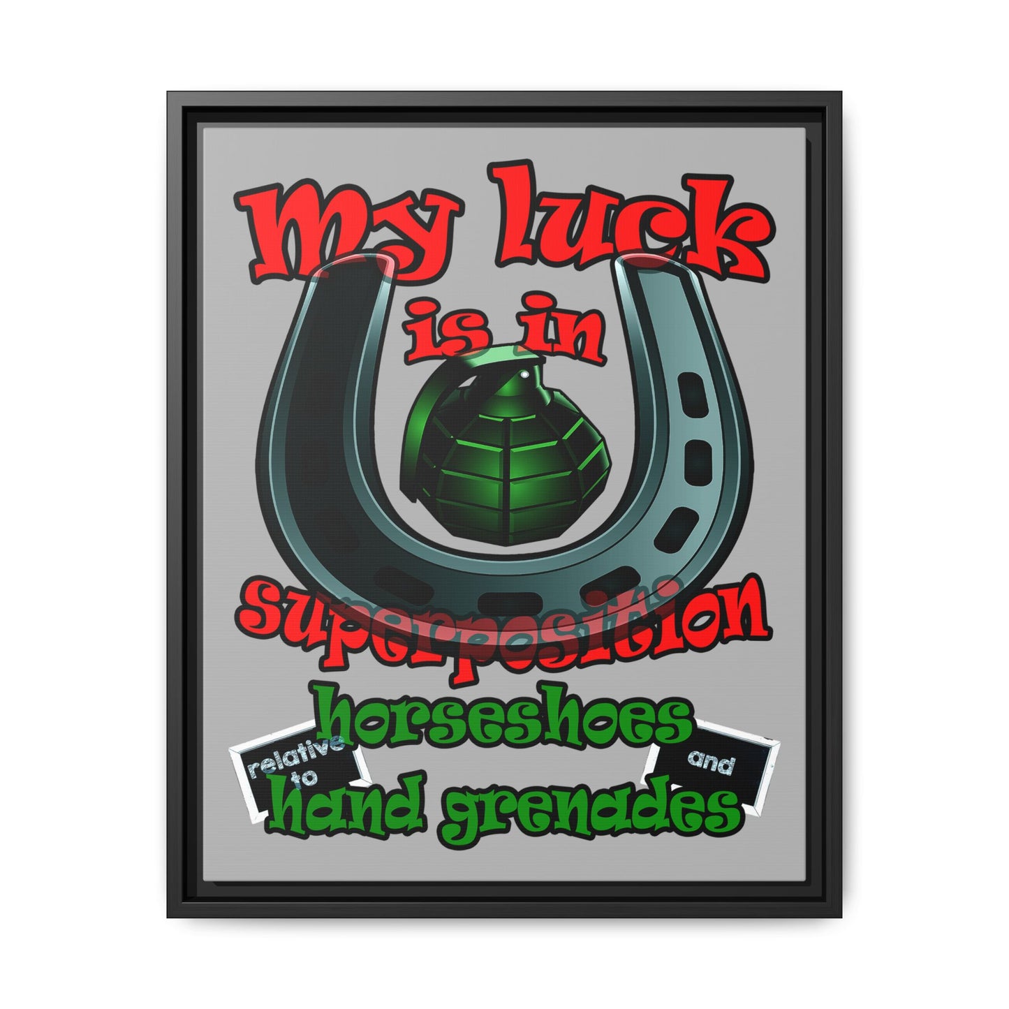 my luck - framed canvas art (light grey)