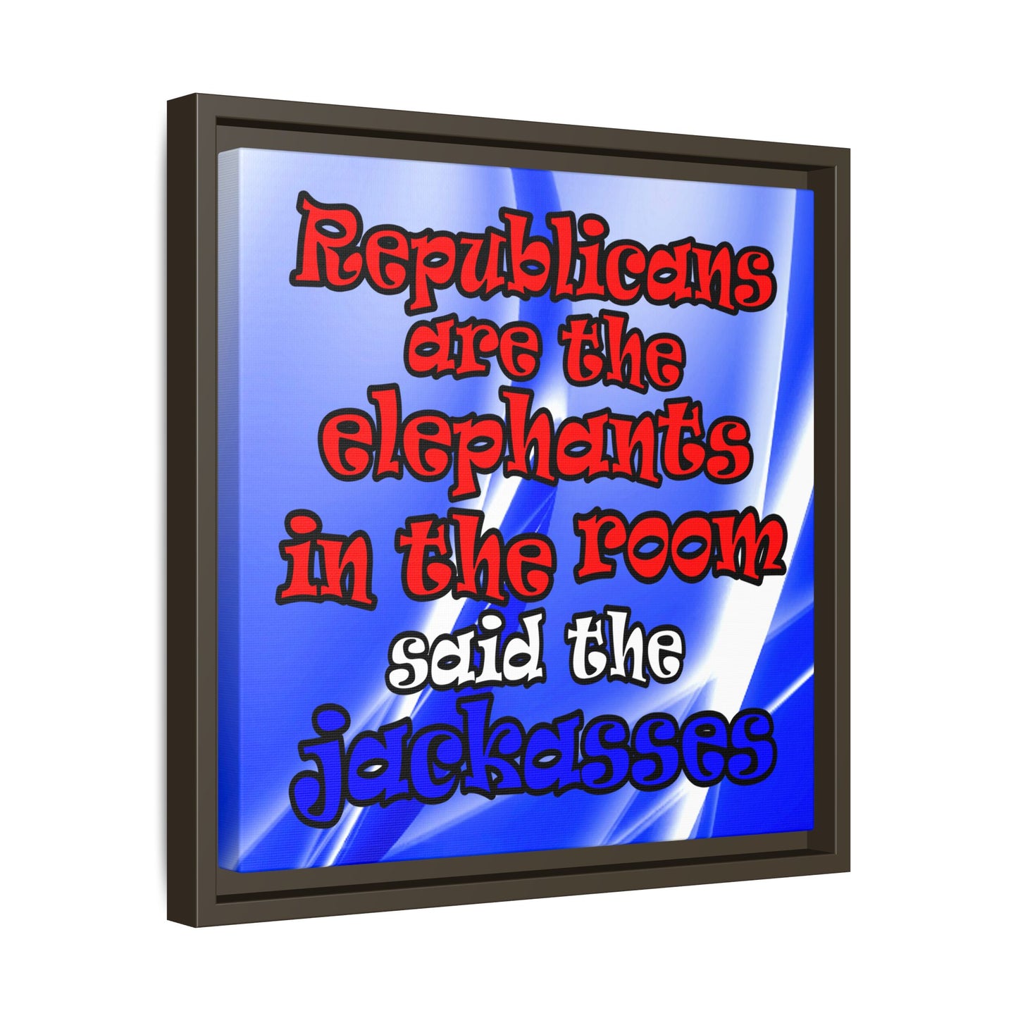 donkeys and elephants - framed canvas art (blue-white wave)