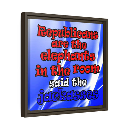 donkeys and elephants - framed canvas art (blue-white wave)