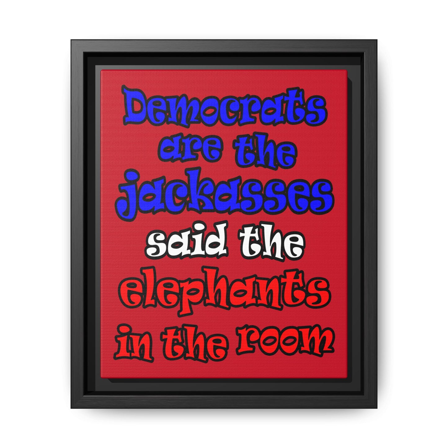 donkeys and elephants - framed canvas art (dark red)