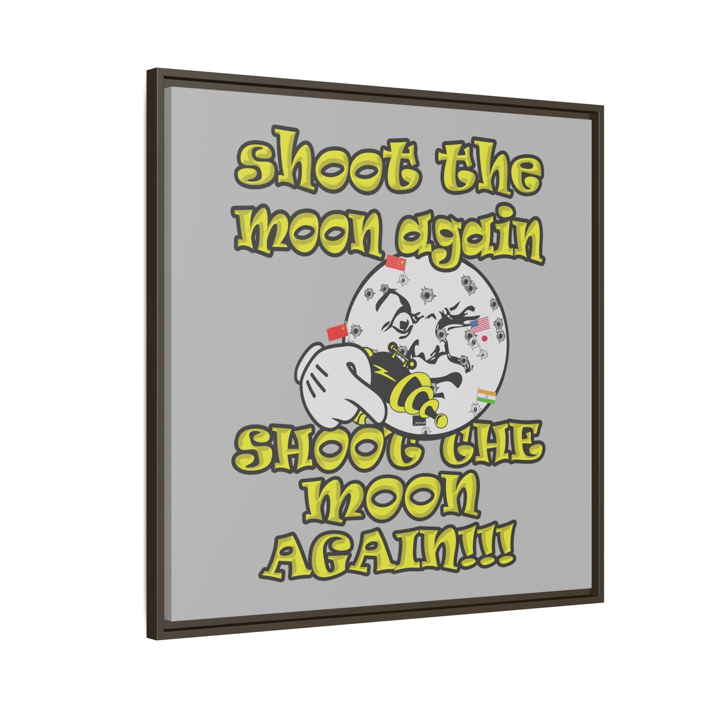shoot the moon again - framed canvas art (light grey)