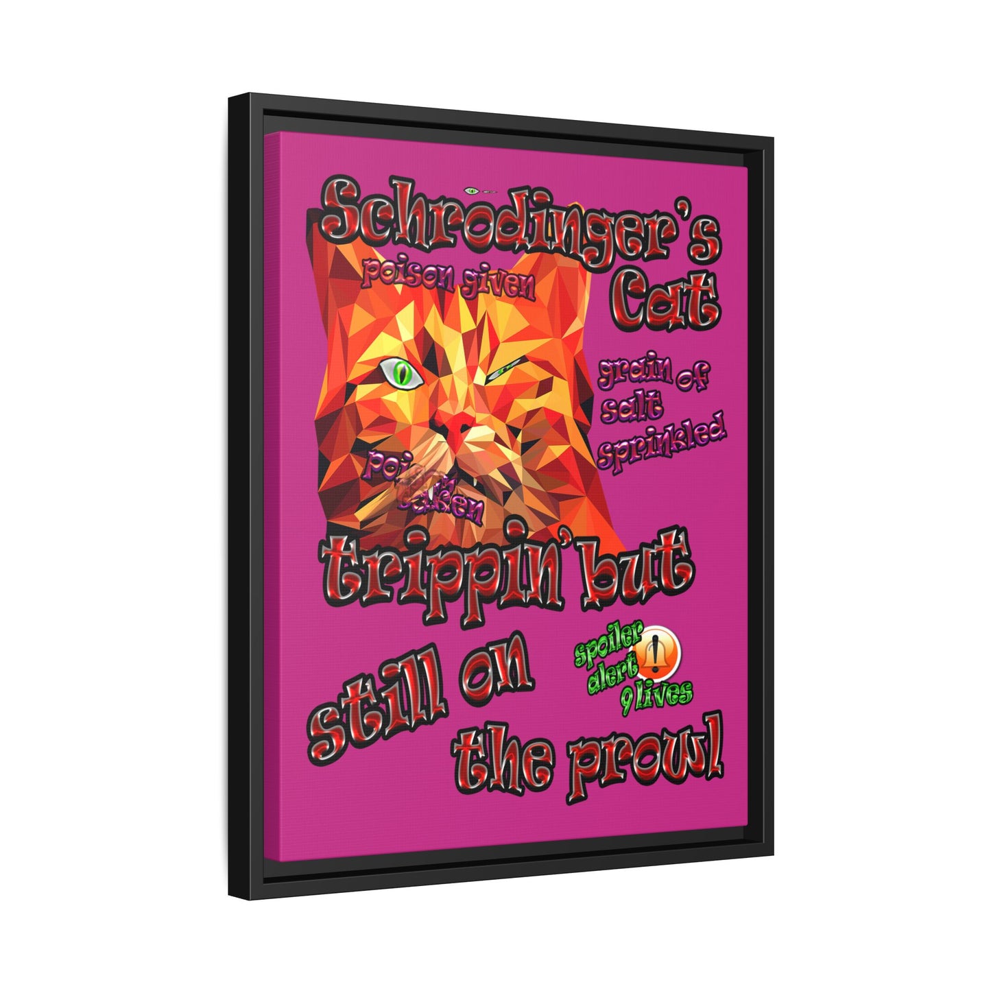 schrodinger's cat - framed canvas art (pink)