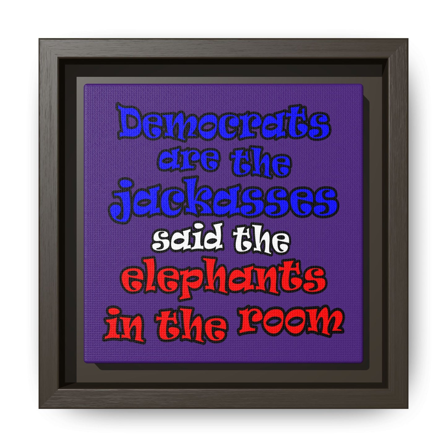 donkeys and elephants - framed canvas art (purple)