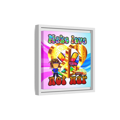 love peace - framed canvas art (light blue-pink wave)