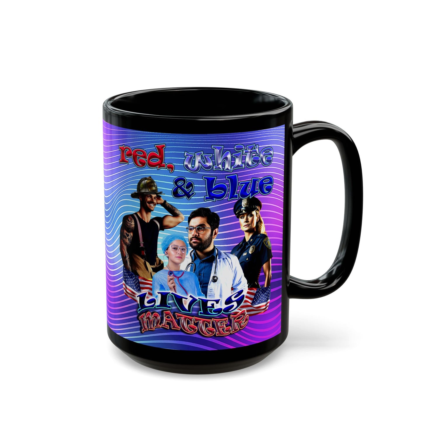 rw&b lives matter - Black Mug (purple wave)