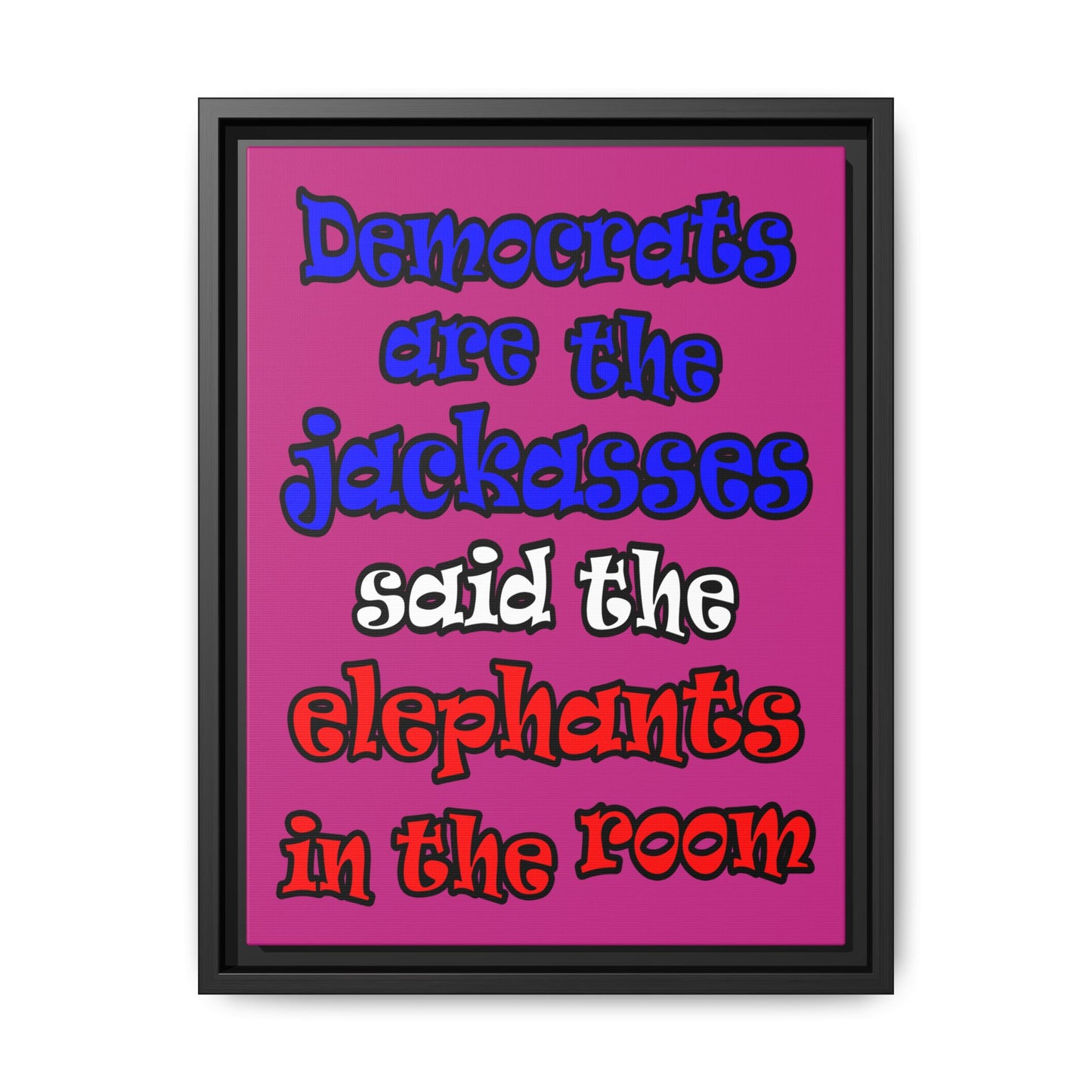 donkeys and elephants - framed canvas art (pink)