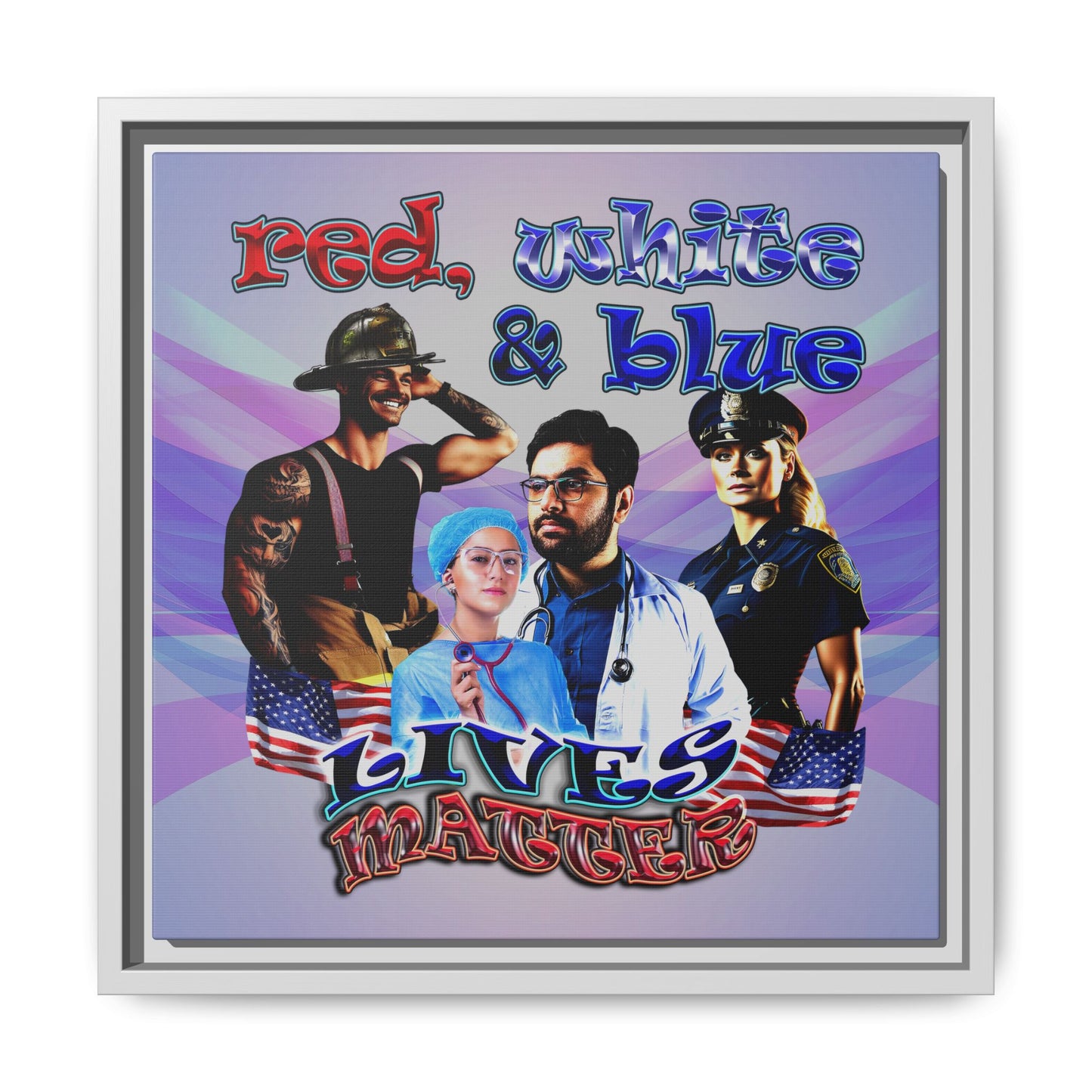 rw&b lives matter - framed canvas art (light blue-pink wave)