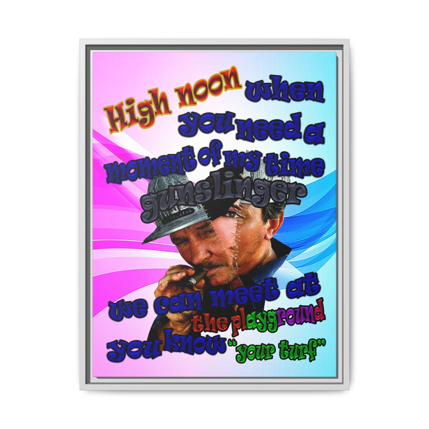 high noon - framed canvas art (light blue-pink wave)