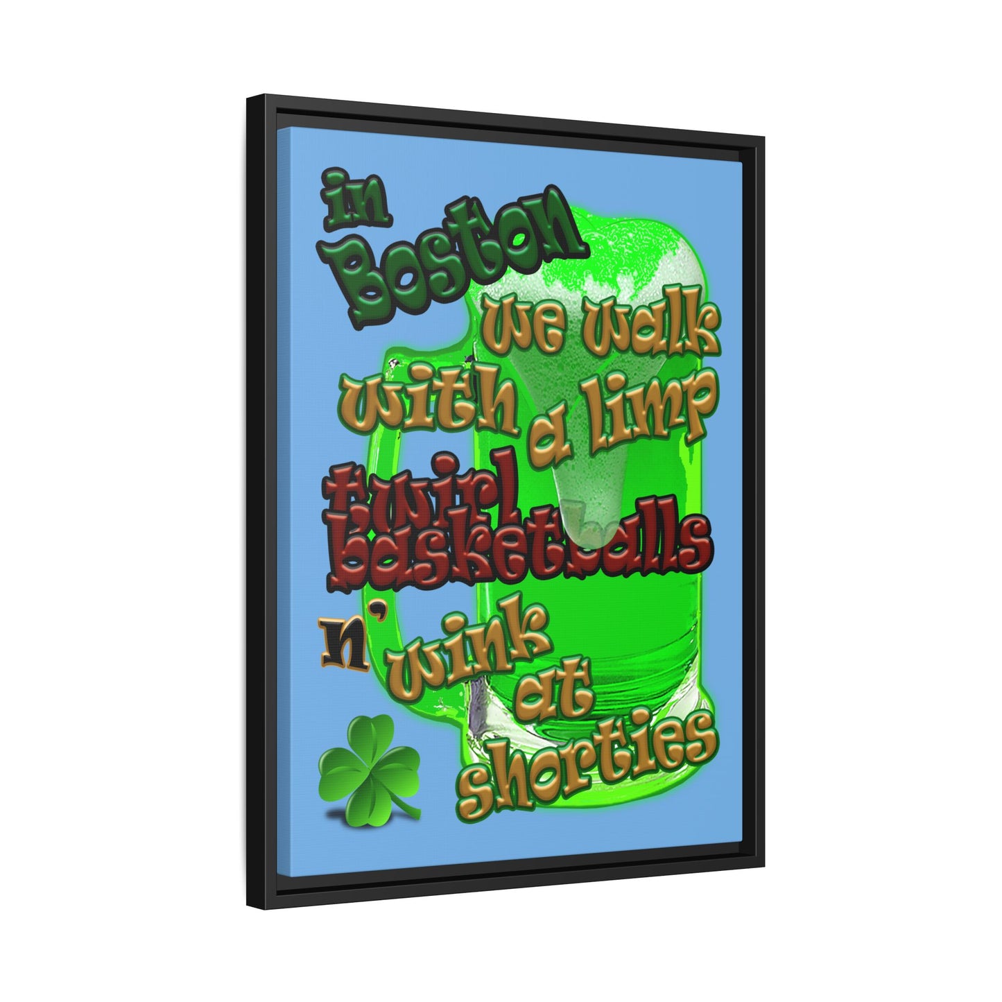 celtics logo - framed canvas art (light blue)