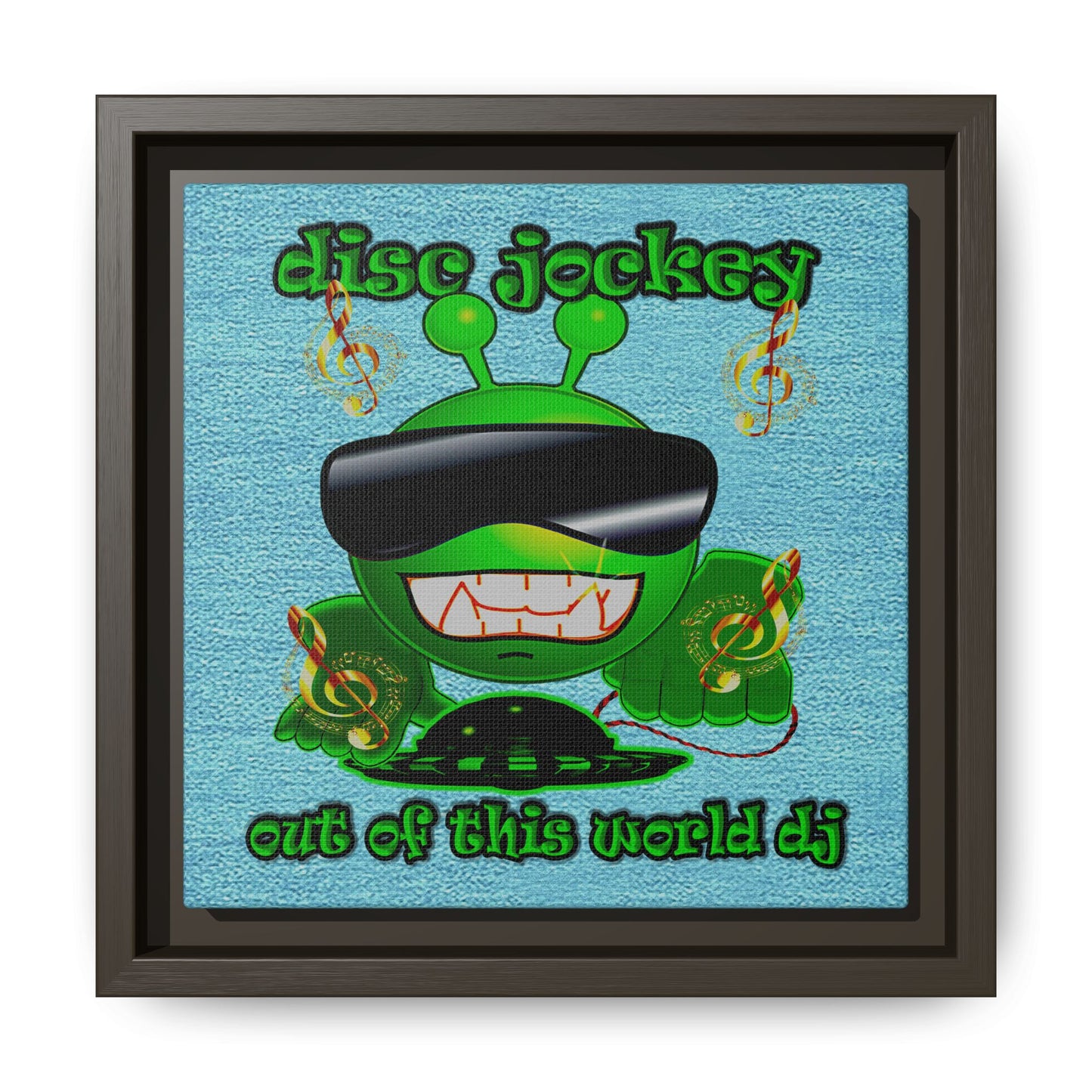 disc jockey - framed canvas art (faded blue)