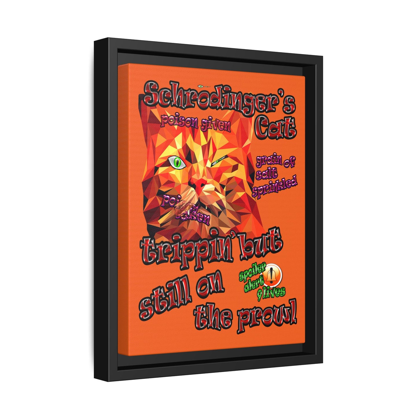 schrodinger's cat - framed canvas art (orange)