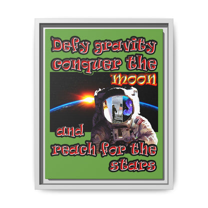 defy conquer reach - framed canvas art (green)
