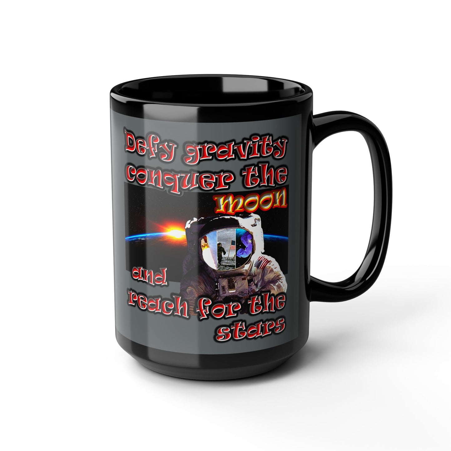 defy conquer reach - Black Mug (dark grey)