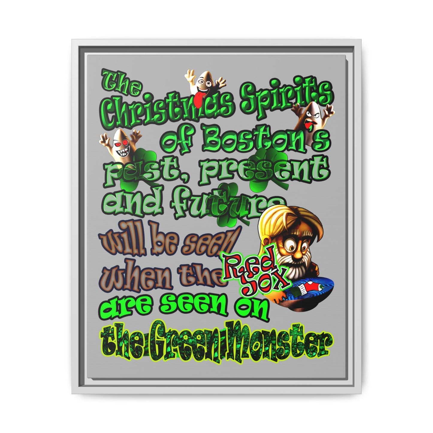 christmas spirits of boston - framed canvas art (light grey)