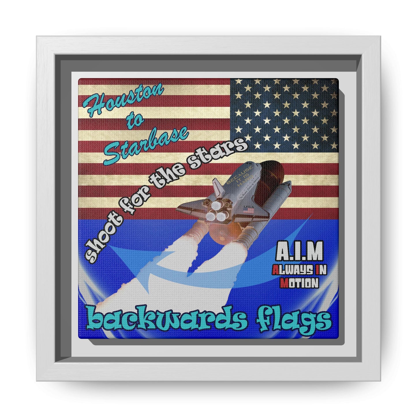 shoot for the stars - framed canvas art (blue-white wave)