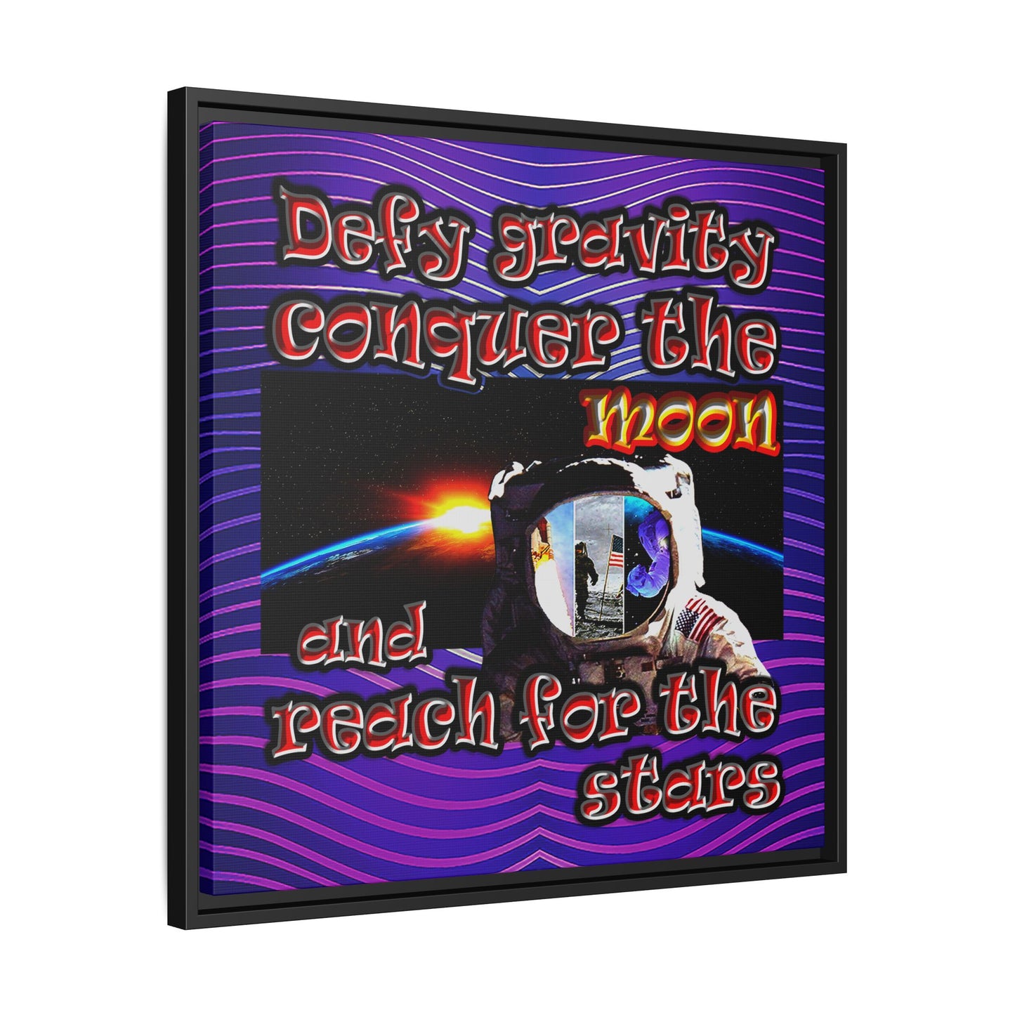 defy conquer reach - framed canvas art (purple wave)