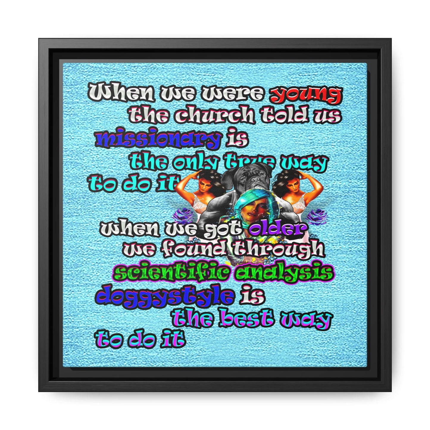 doggystyle - framed canvas art (faded blue)