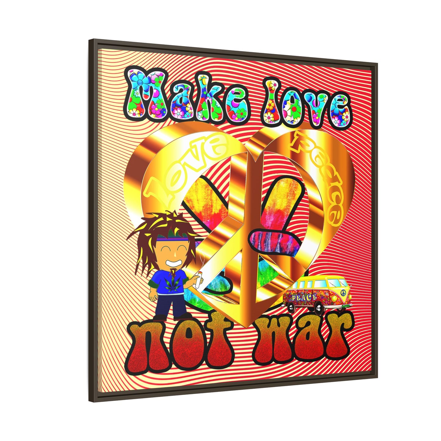 love peace - framed canvas art (yellow-orange wave)