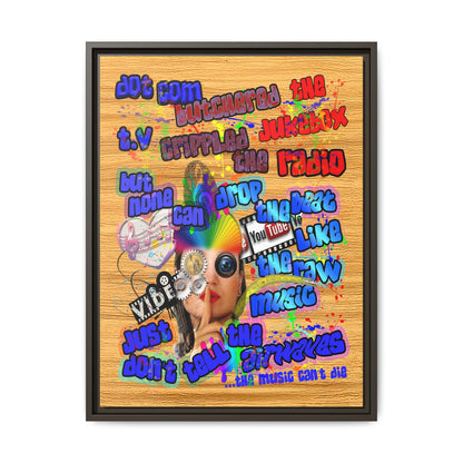 drop the beat - framed canvas art (butterscotch wood finish)