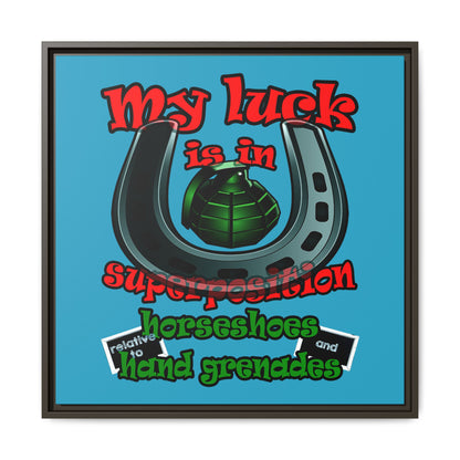 my luck - framed canvas art (turquoise)