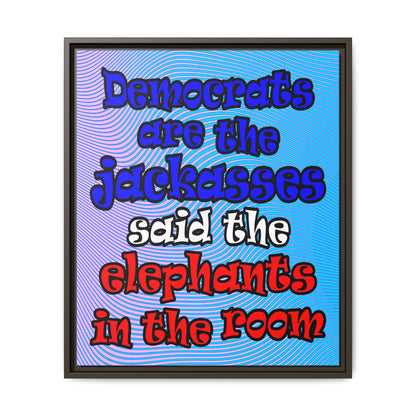donkeys and elephants - framed canvas art (light blue-purple wave)