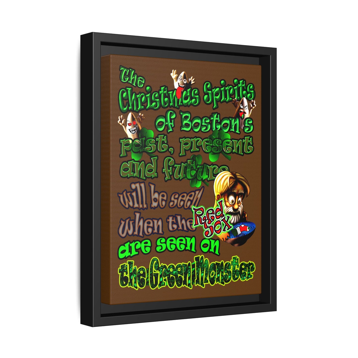 christmas spirits of boston - framed canvas art (brown)
