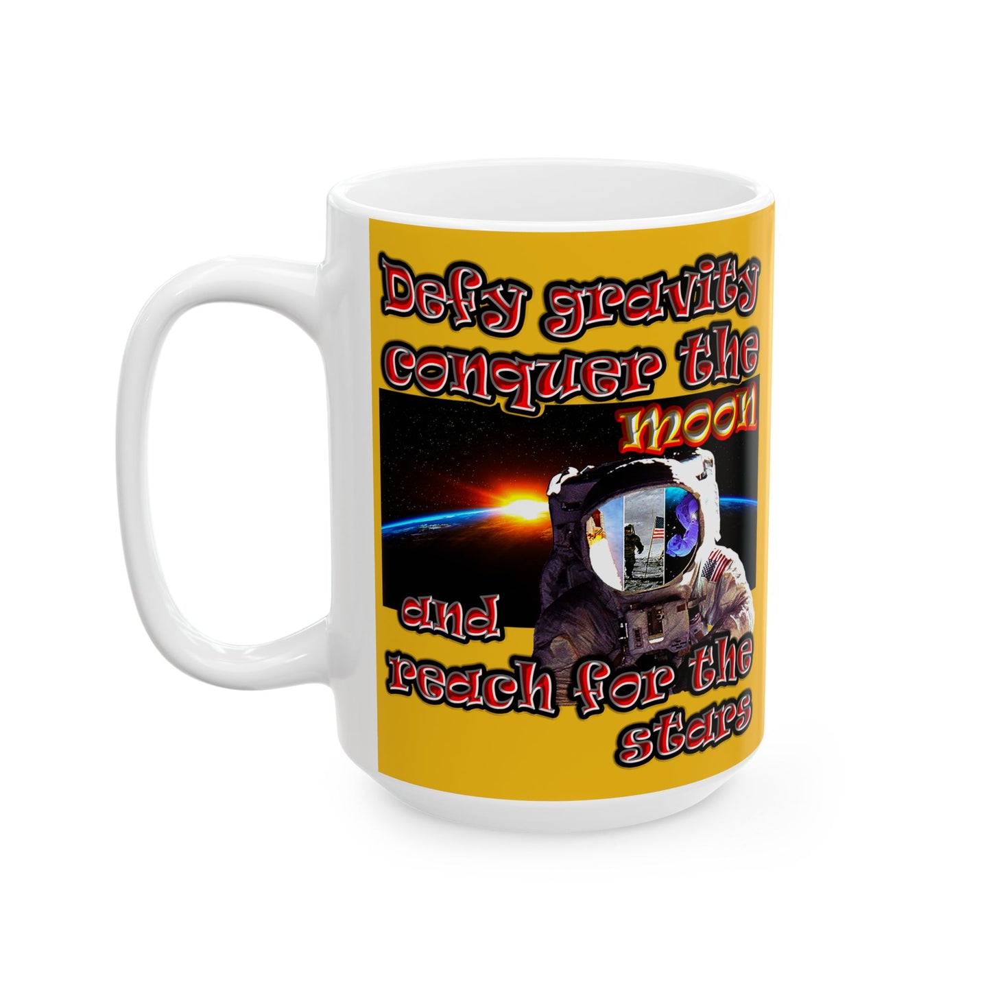defy conquer reach - White Mug (yellow)