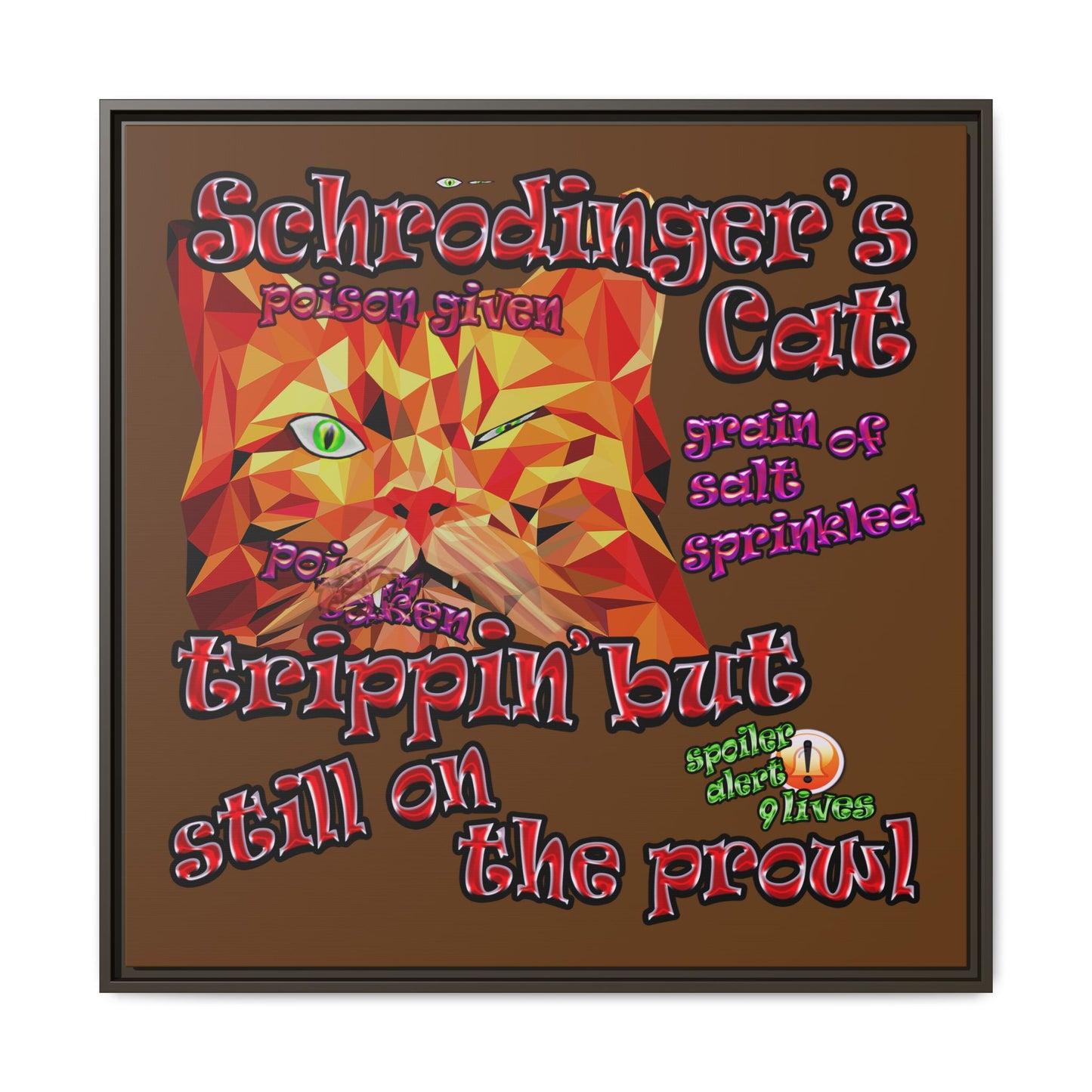 schrodinger's cat - framed canvas art (brown)