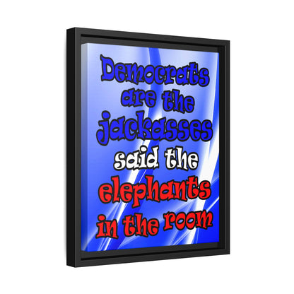 donkeys and elephants - framed canvas art (blue-white wave)