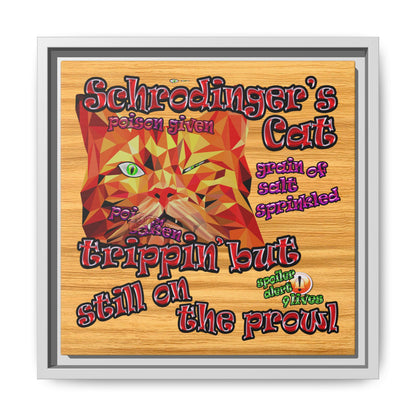 schrodinger's cat - framed canvas art (butterscotch wood finish)