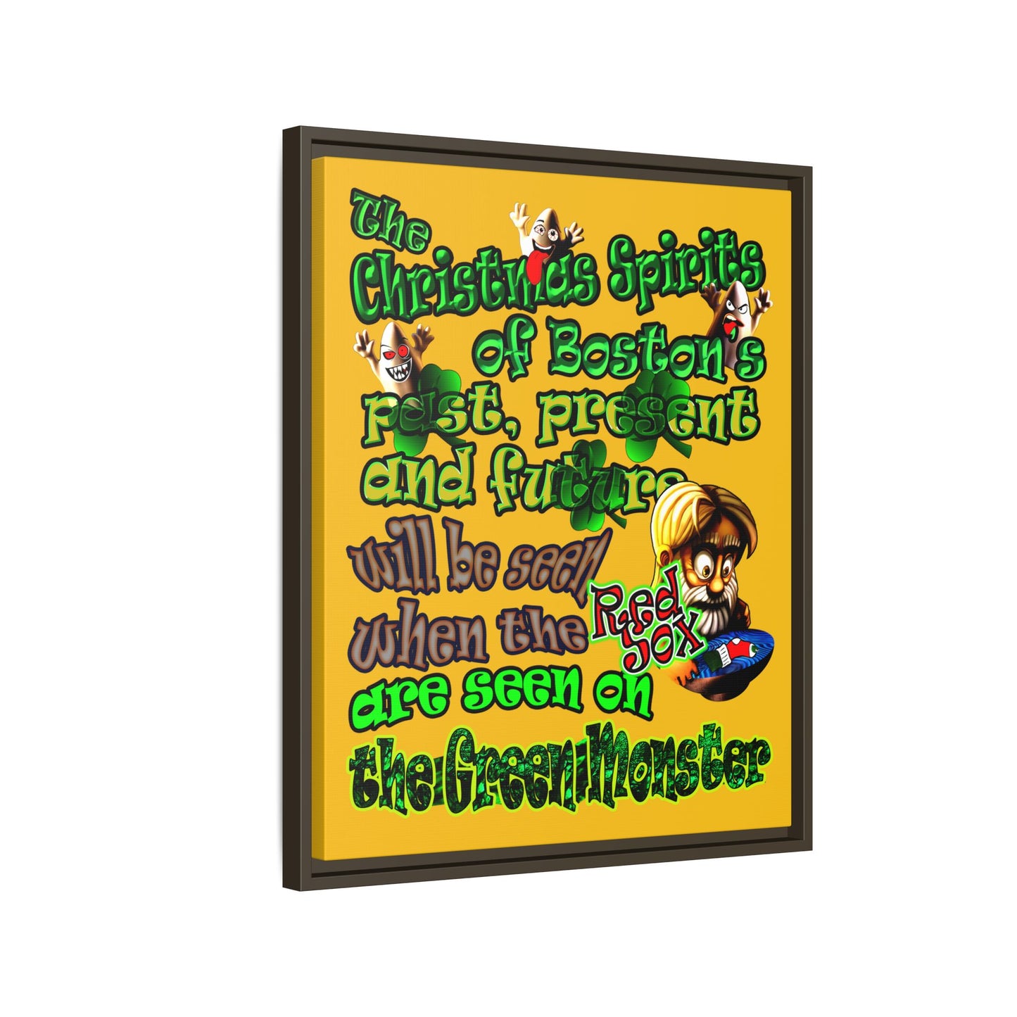 christmas spirits of boston - framed canvas art (yellow)