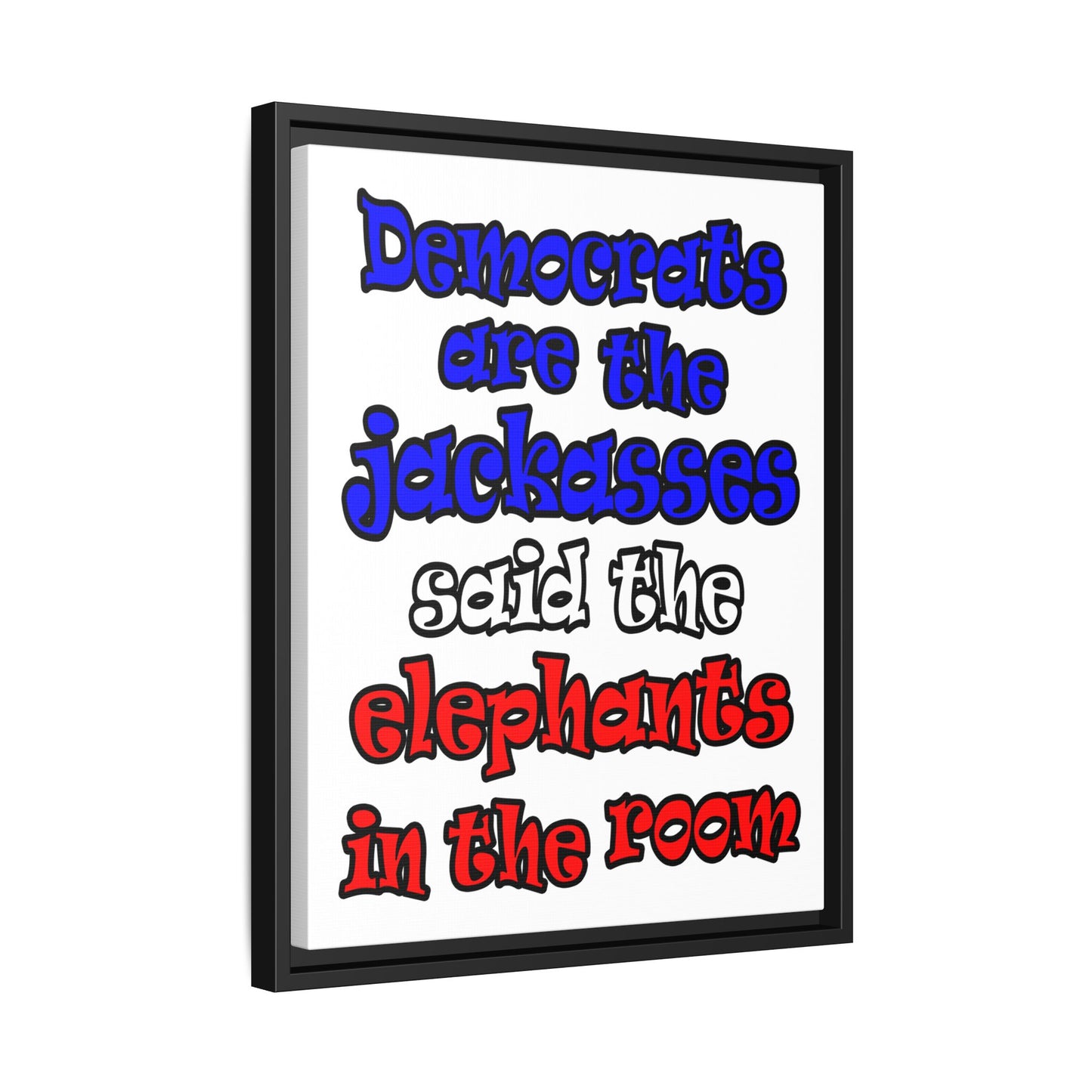 donkeys and elephants - framed canvas art (white)