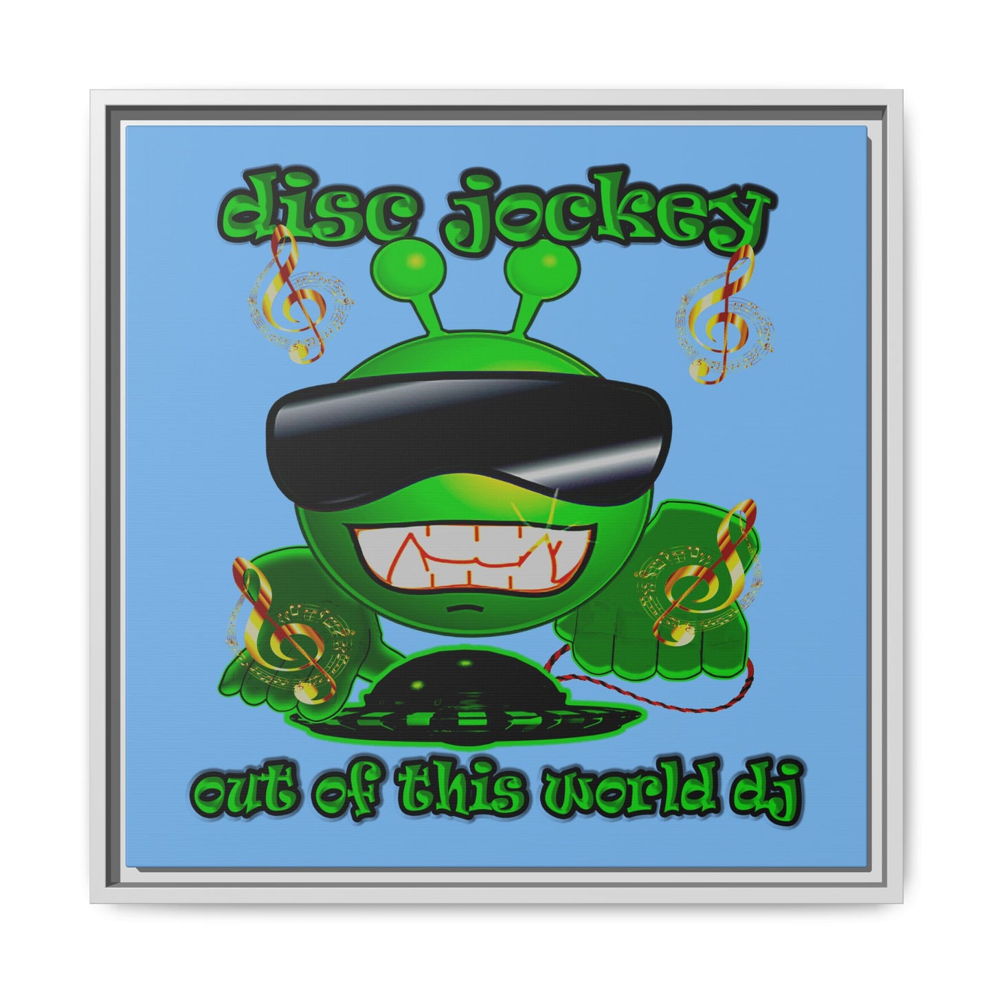 disc jockey - framed canvas art (light blue)