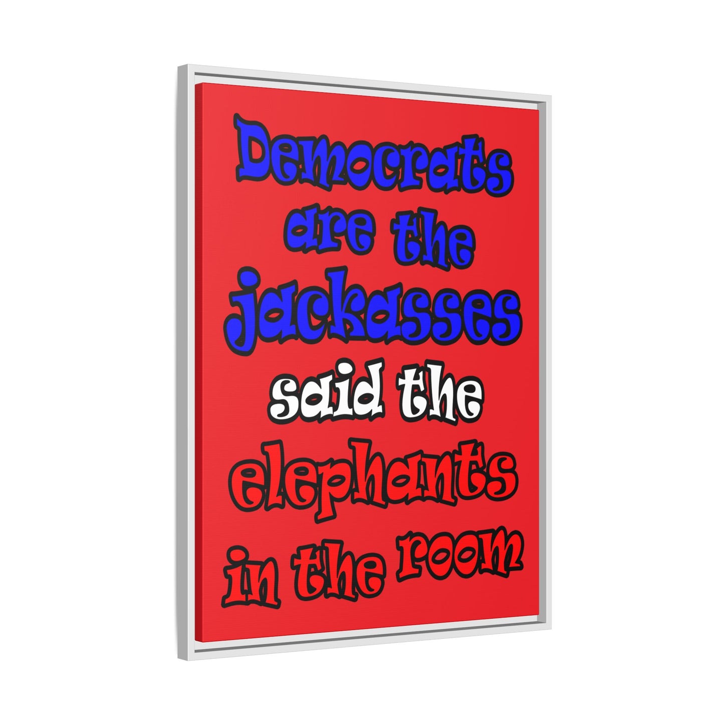 donkeys and elephants - framed canvas art (red)