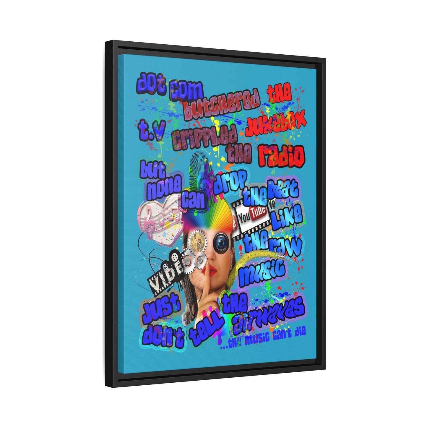 drop the beat - framed canvas art (turquoise)