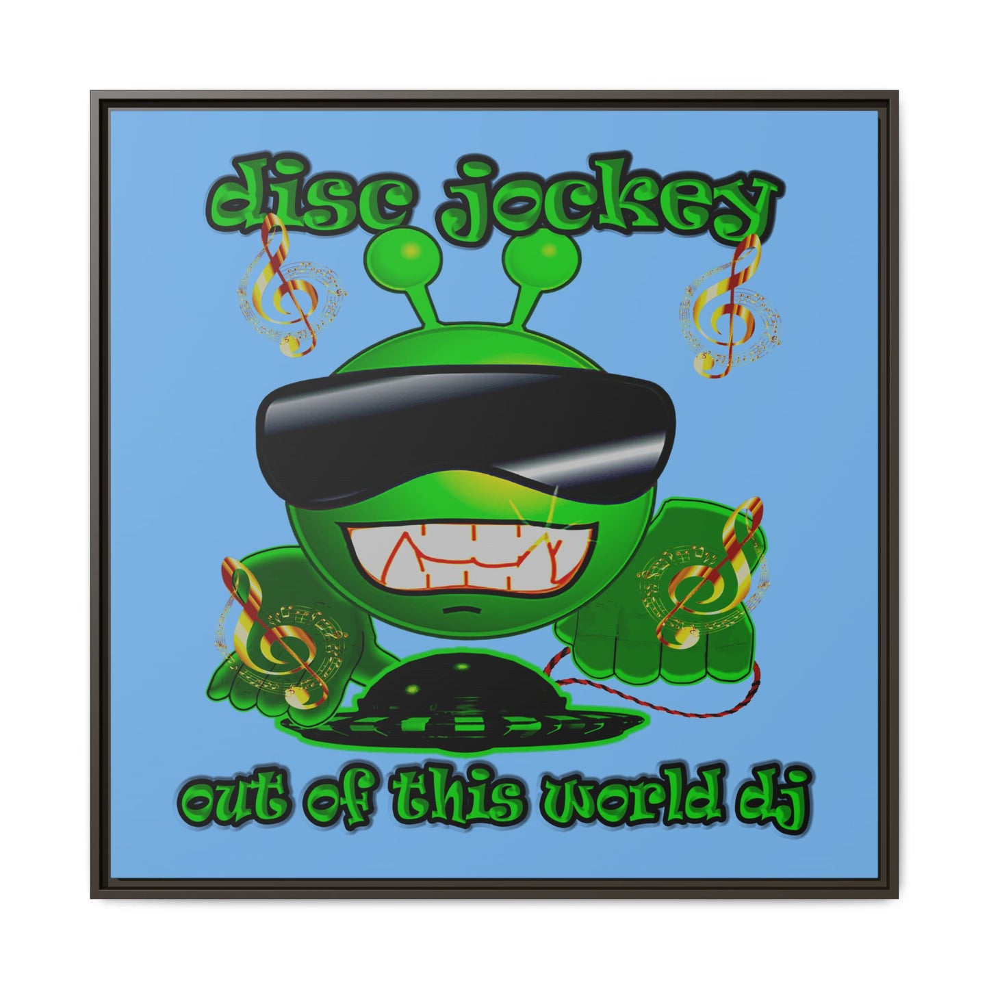 disc jockey - framed canvas art (light blue)