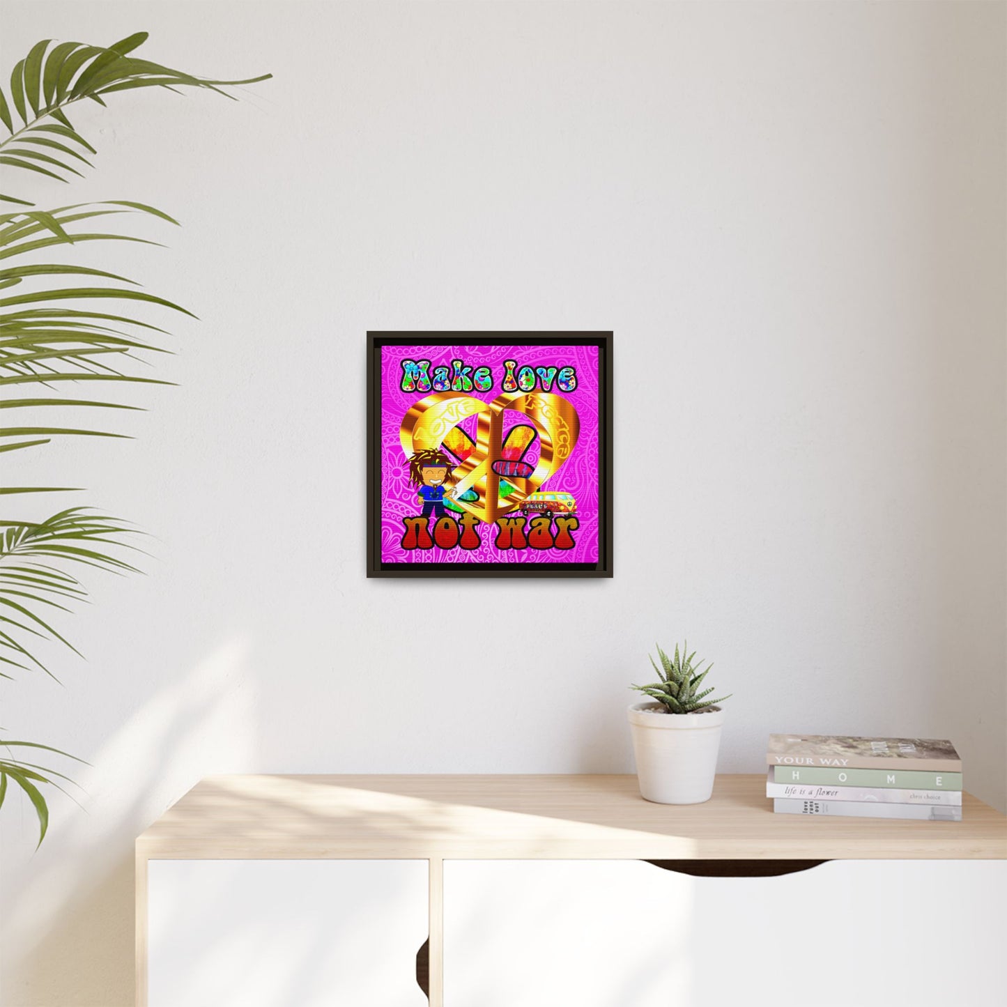 love peace - framed canvas art (pink swirl)