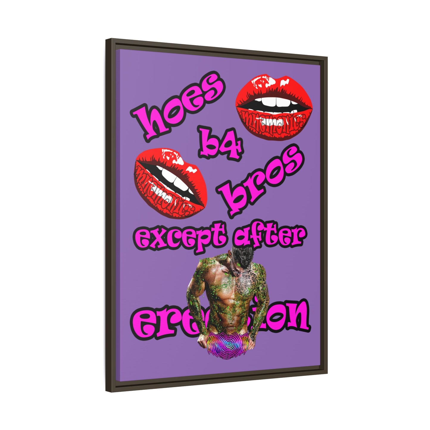 hoes b4 bros - framed canvas art (light purple)
