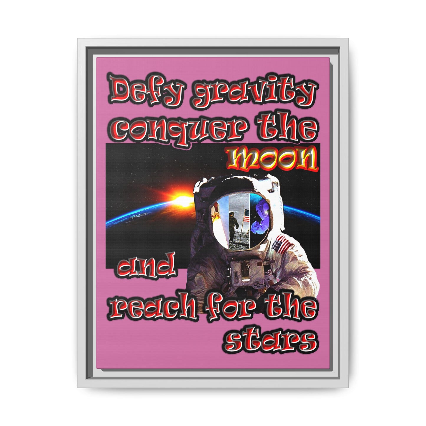 defy conquer reach - framed canvas art (light pink)