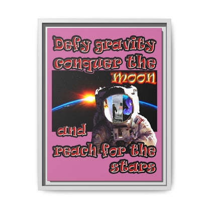 defy conquer reach - framed canvas art (light pink)